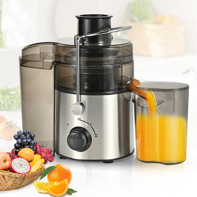 Storcator de fructe, putere 800W, tub de alimentare larg - 65 mm, brat de blocare pentru siguranta, protectie la supraîncălzire, adecvat pentru fructe și legume, inclusiv cele cu frunze, argintiu