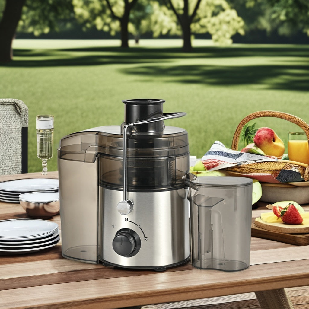 Storcator de fructe, putere 800W, tub de alimentare larg - 65 mm, brat de blocare pentru siguranta, protectie la supraîncălzire, adecvat pentru fructe și legume, inclusiv cele cu frunze, argintiu