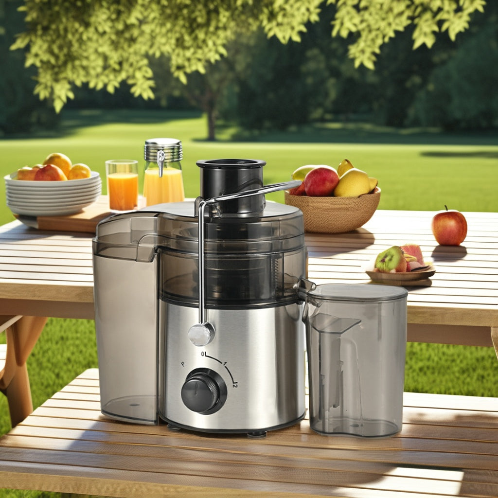 Storcator de fructe, putere 800W, tub de alimentare larg - 65 mm, brat de blocare pentru siguranta, protectie la supraîncălzire, adecvat pentru fructe și legume, inclusiv cele cu frunze, argintiu