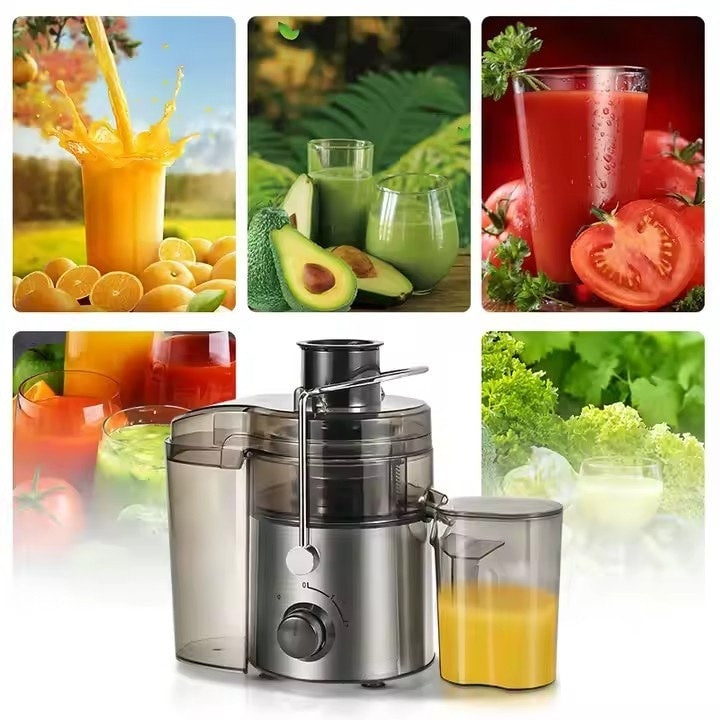 Storcator de fructe, putere 800W, tub de alimentare larg - 65 mm, brat de blocare pentru siguranta, protectie la supraîncălzire, adecvat pentru fructe și legume, inclusiv cele cu frunze, argintiu