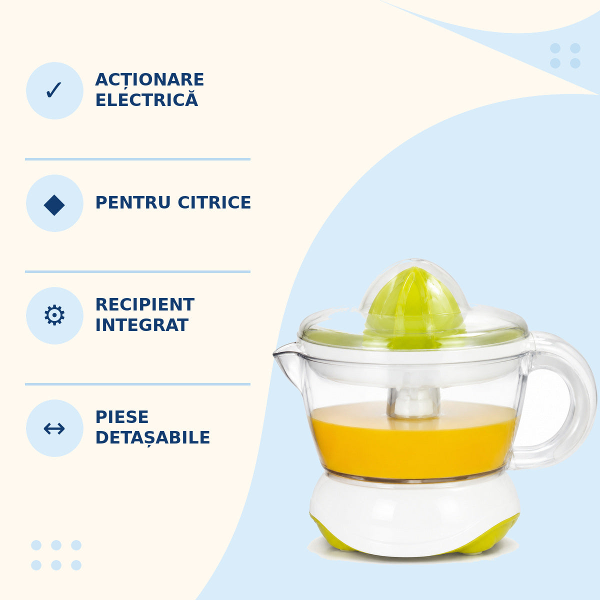 Storcător Electric Automat pentru Citrice, cu Recipient, Alb-Galben – imagine 3