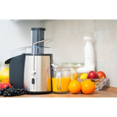Storcator pentru fructe si legume, confectionat din inox si plastic, putere 1000 W, capacitate 1l, sistem anti-alunecare, protectie supraincalzire, negru