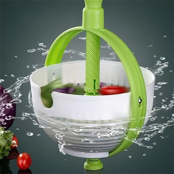 Strecuratoare rotativa multifunctionala, pentru uscat salata, cu maner extensibil si sistem de centrifugare, din plastic rezistent, alb/verde