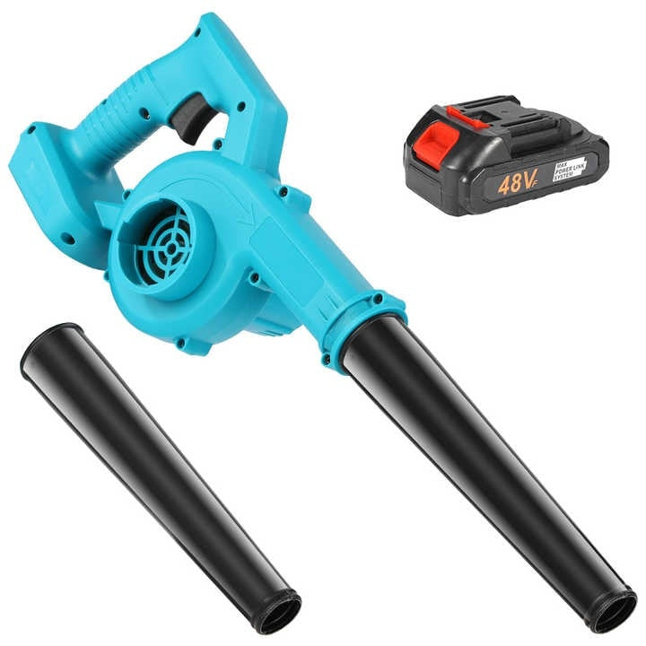 Suflanta usoara cu acumulator, pentru praf, murdarie, zapada, animal de companie, masina, putere 120W, fara fir, negru/albastru