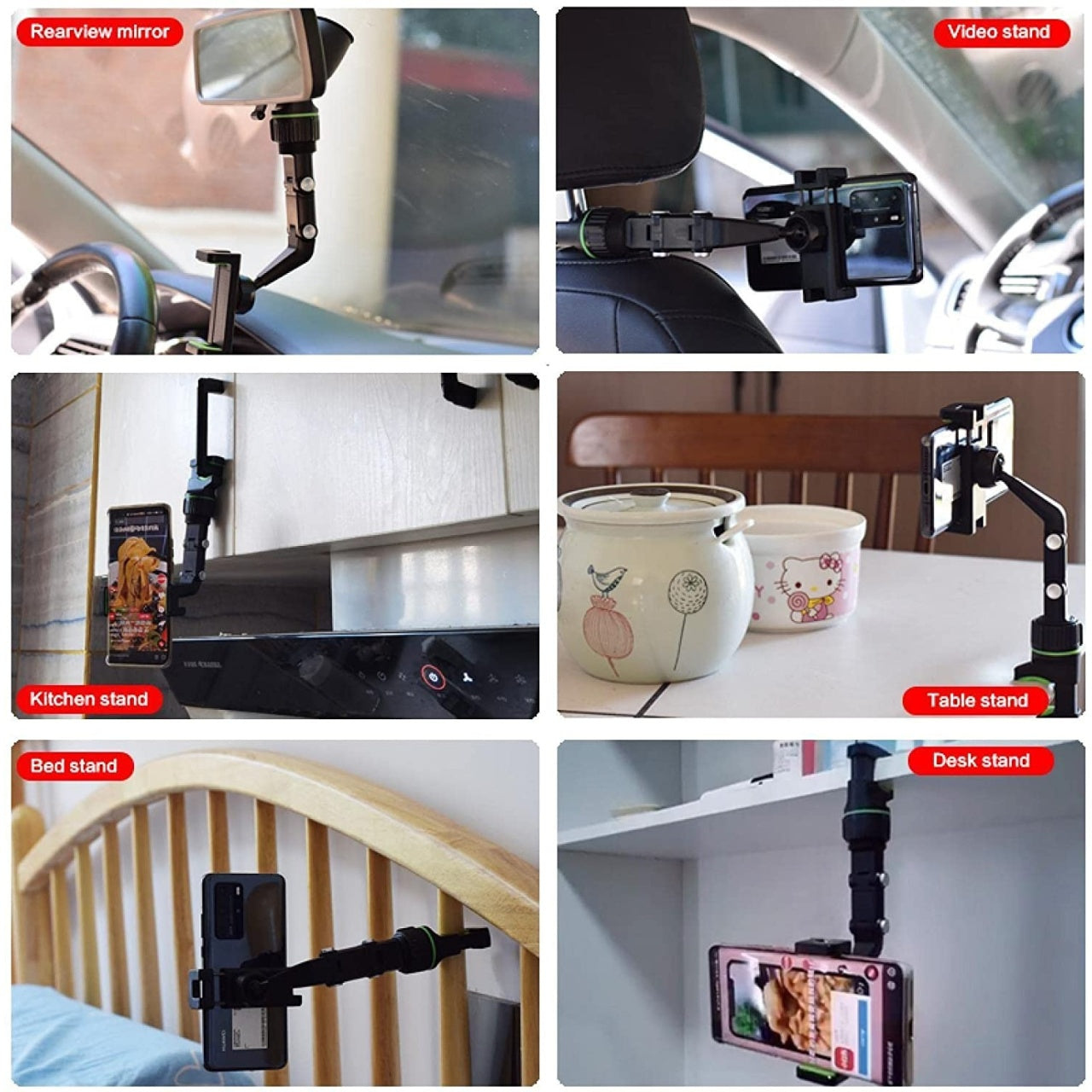 Suport auto pentru telefon, cu prindere pe oglinda retrovizoare, cu rotire 360°, usor de instalat, negru