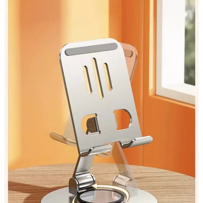 Suport de masa pentru telefon, metalic, rotativ la 360°, cu baza antialunecare, dimensiuni 111 X 67 X 36 cm, gri