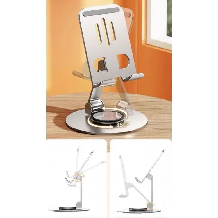 Suport de masa pentru telefon, metalic, rotativ la 360°, cu baza antialunecare, dimensiuni 111 X 67 X 36 cm, gri