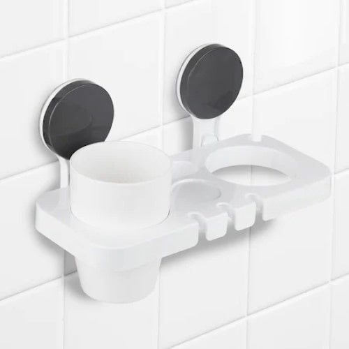 Suport depozitare baie, multifunctional, prindere cu ventuza, din ABS, alb