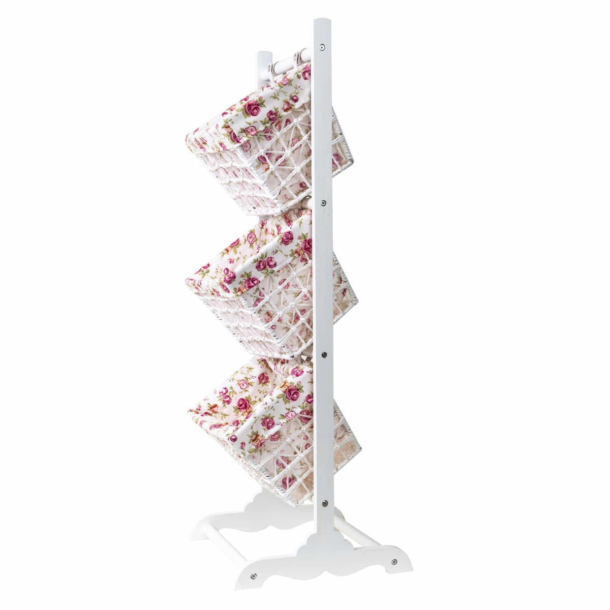 Suport din lemn cu 3 cosuri detasabile, alb, 35x100 cm