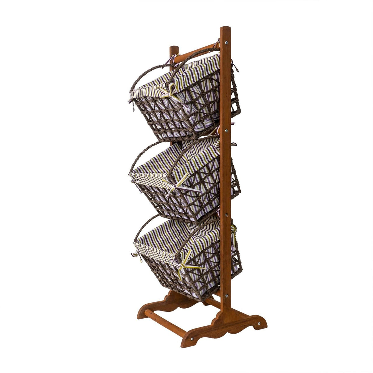 Suport din lemn cu 3 cosuri detasabile, maro, 35x100 cm
