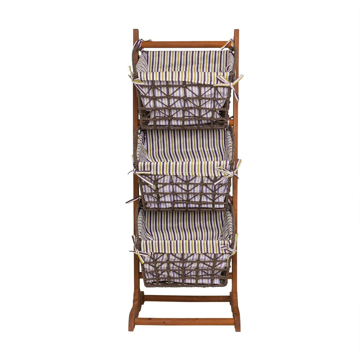 Suport din lemn cu 3 cosuri detasabile, maro, 35x100 cm