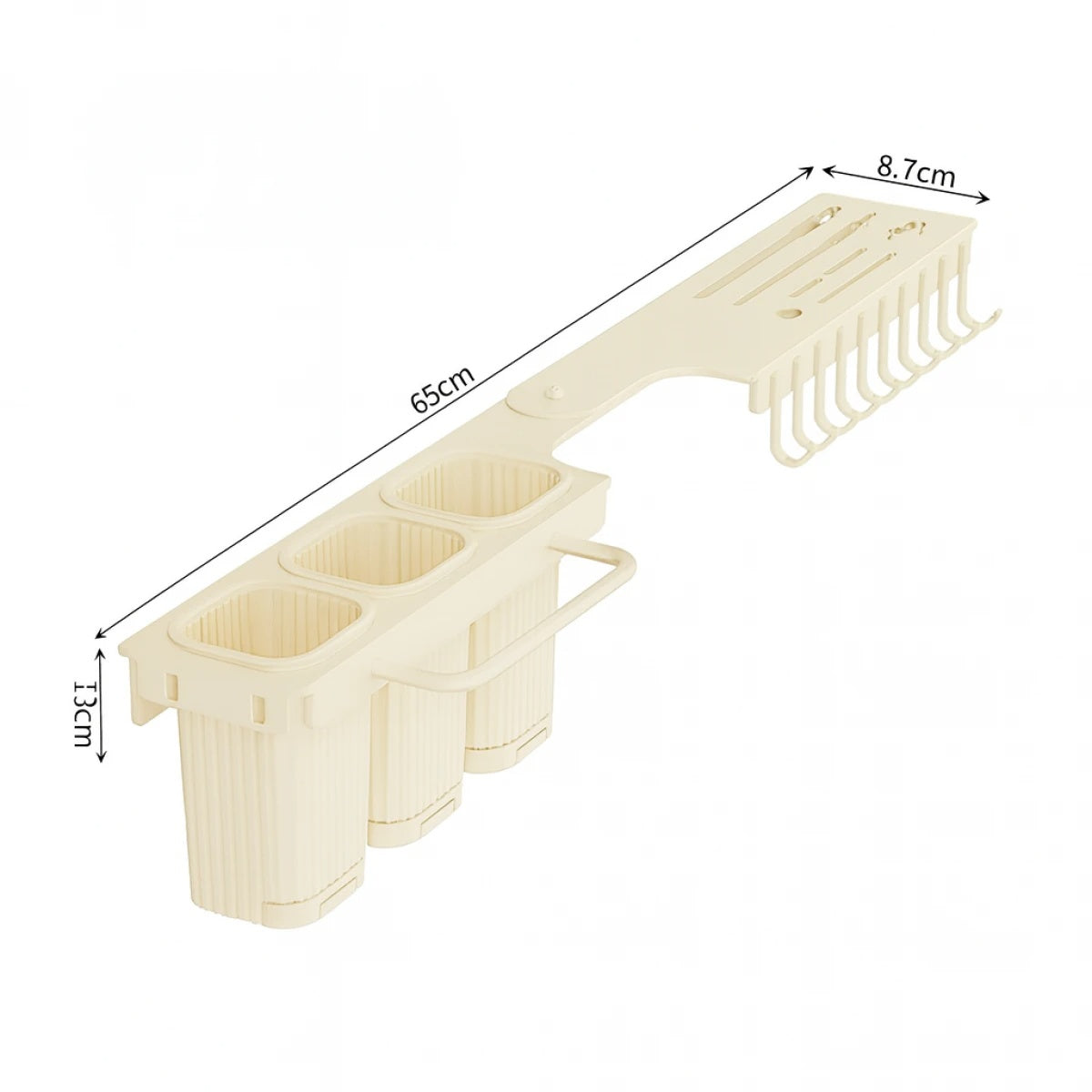 Suport dublu pentru bucatarie din metal, pliabil, 2 moduri de montare, multifunctional, dimensiuni 67 x 9 x 12 cm, bej