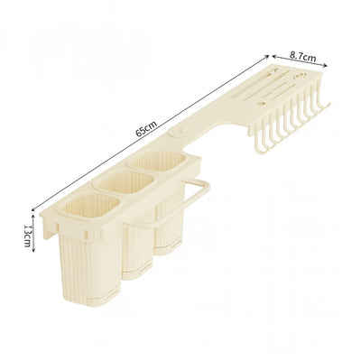 Suport dublu pentru bucatarie din metal, pliabil, 2 moduri de montare, multifunctional, dimensiuni 67 x 9 x 12 cm, bej