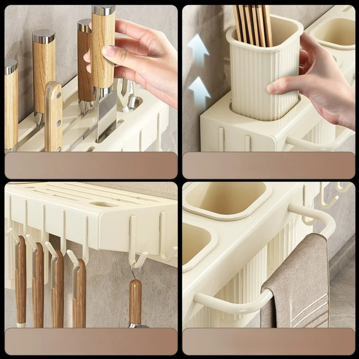 Suport dublu pentru bucatarie din metal, pliabil, 2 moduri de montare, multifunctional, dimensiuni 67 x 9 x 12 cm, bej