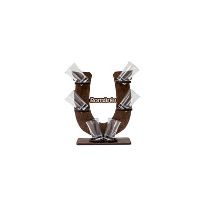 Suport forma potcoava cu 6 pahare pentru tuica, 50ml, 18x24cm