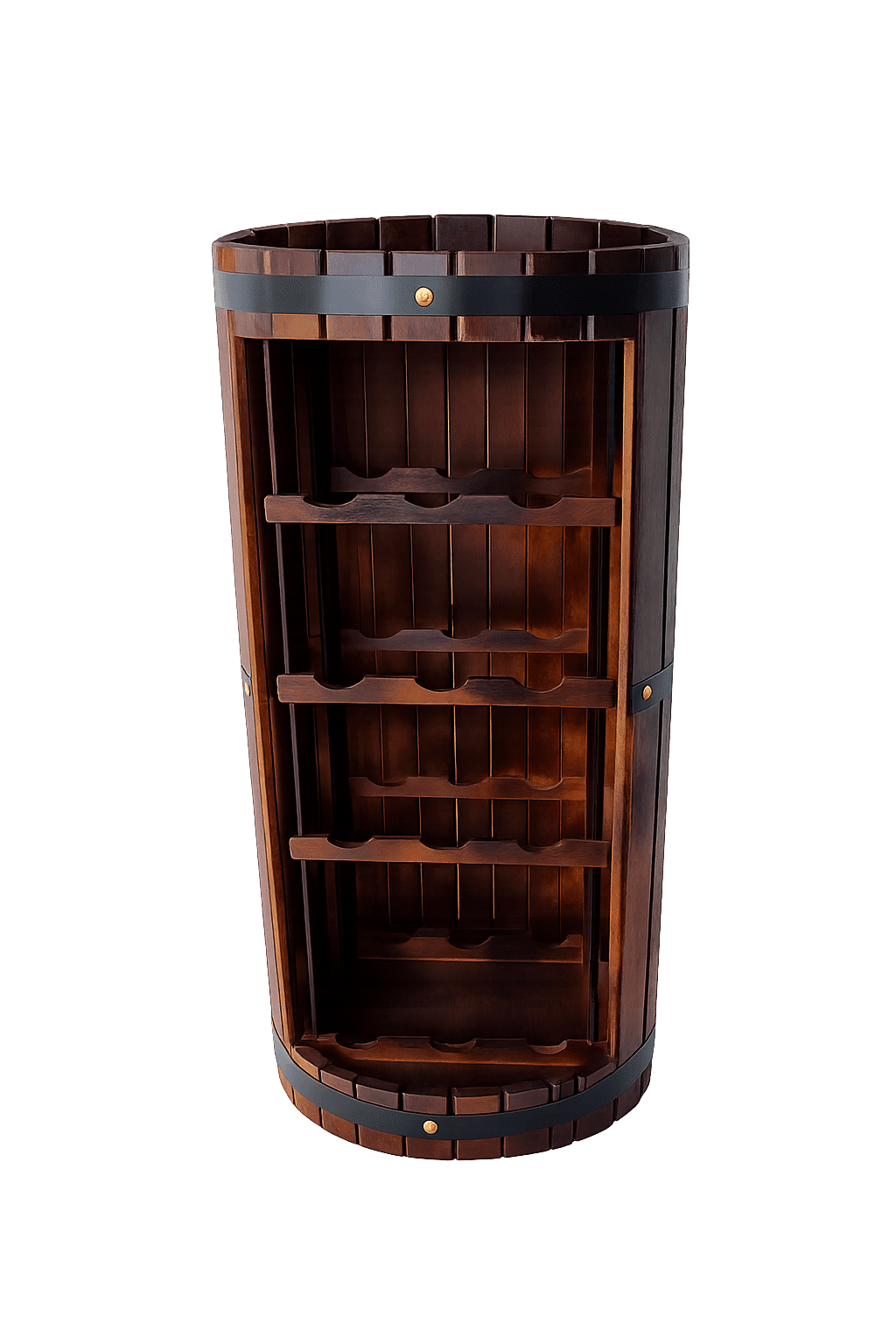 Suport vin din lemn tip butoi pentru 12 sticle, design rustic elegant