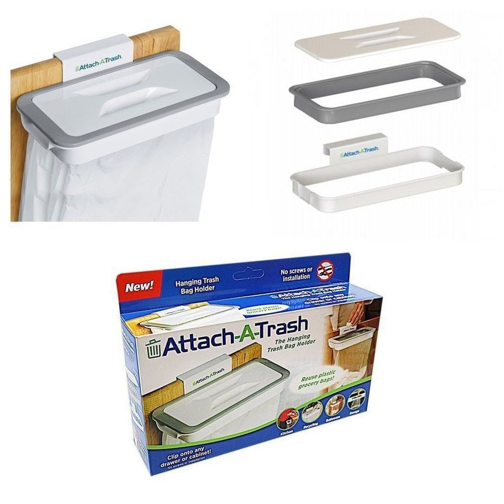 Suport organizator cu capac pentru saci menajari Attach-A-Trash, alb