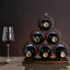 Suport pentru 6 sticle de vin, cu design modern, din lemn natural si otel, dimensiuni 32,5x16x30 cm, maro