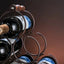 Suport pentru 6 sticle de vin, cu design modern, din lemn natural si otel, dimensiuni 32,5x16x30 cm, maro
