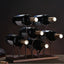 Suport pentru 6 sticle de vin, design modern, din lemn natural si otel, dimensiuni 26 x 16 x 34 cm, maro