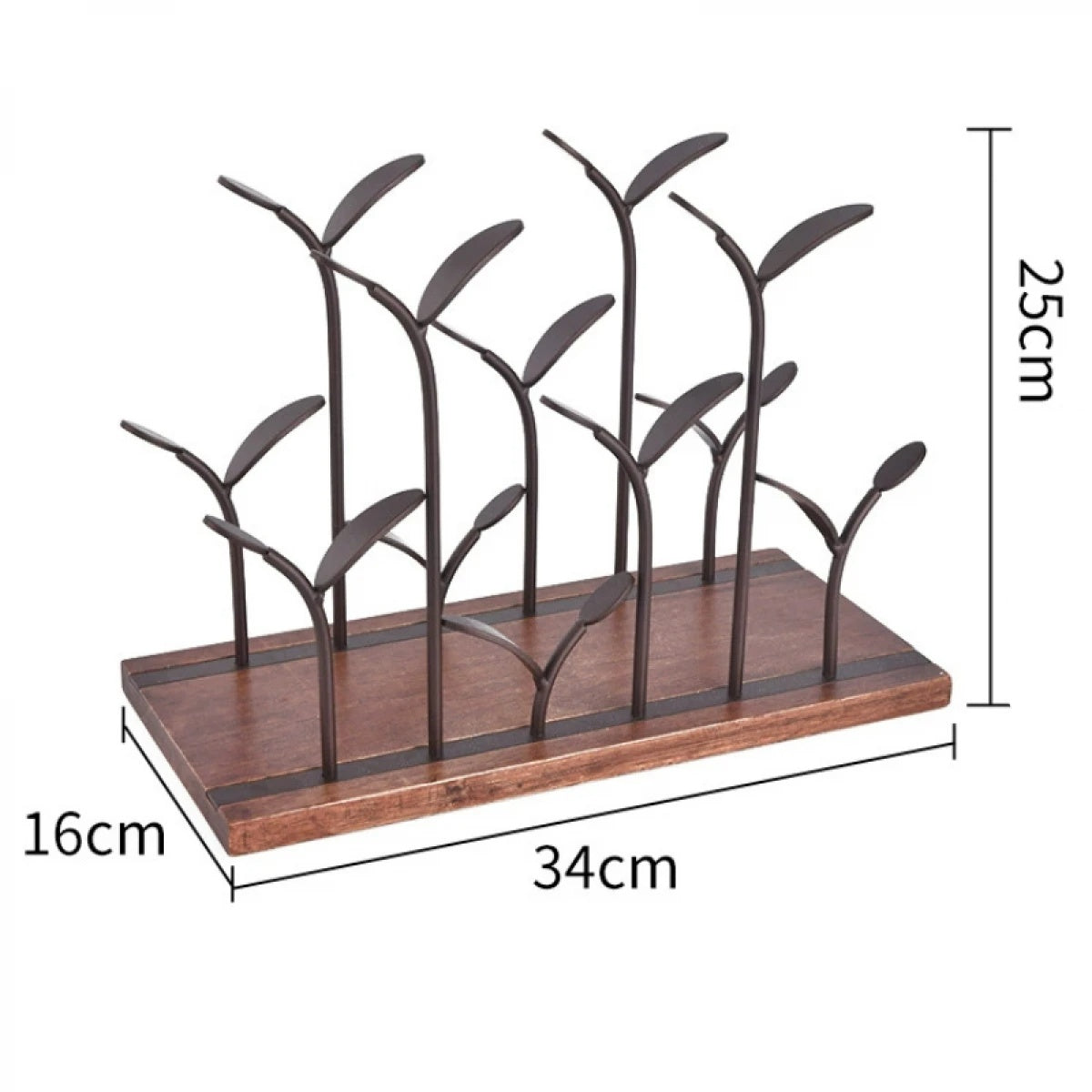 Suport pentru 6 sticle de vin, design modern, din lemn natural si otel, dimensiuni 26 x 16 x 34 cm, maro