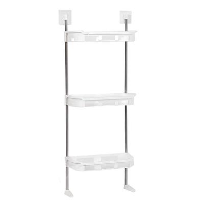 Suport pentru baie cu 3 rafturi, dimensiuni 30 x 14 x 88 cm, din metal si plastic, cu ventuze, pentru organizare eficienta, alb