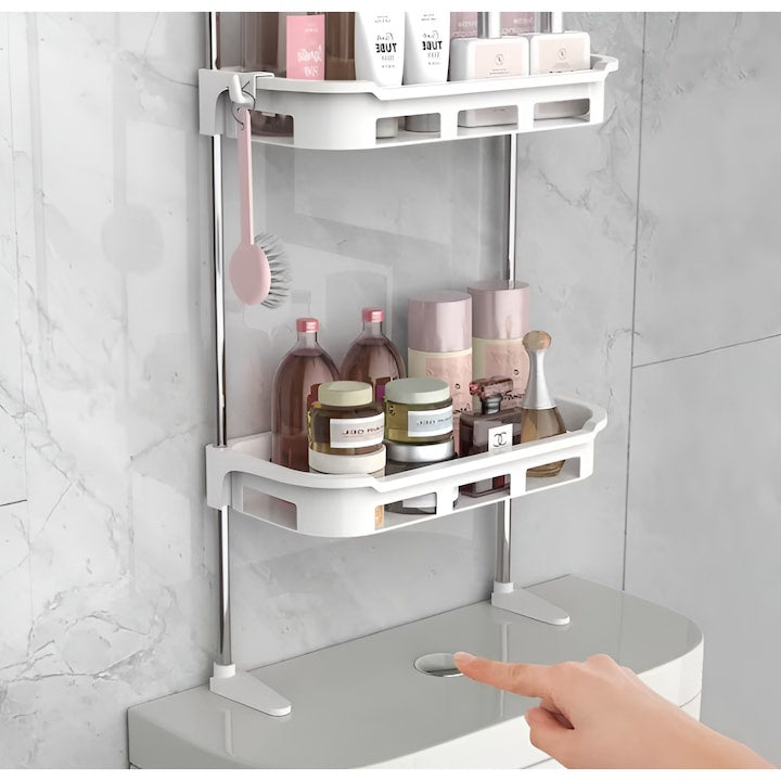 Suport pentru baie cu 3 rafturi, dimensiuni 30 x 14 x 88 cm, din metal si plastic, cu ventuze, pentru organizare eficienta, alb