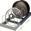 Suport pentru capace/oale, cu 7 separatoare, din metal/plastic, dimensiuni reglabile, negru/gri