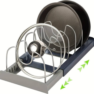 Suport pentru capace/oale, cu 7 separatoare, din metal/plastic, dimensiuni reglabile, negru/gri