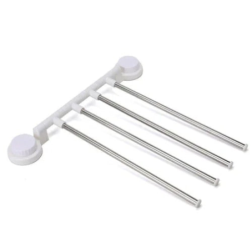 Suport pentru prosoape, cu prindere pe perete, cu ventuze, din metal si plastic, alb/gri