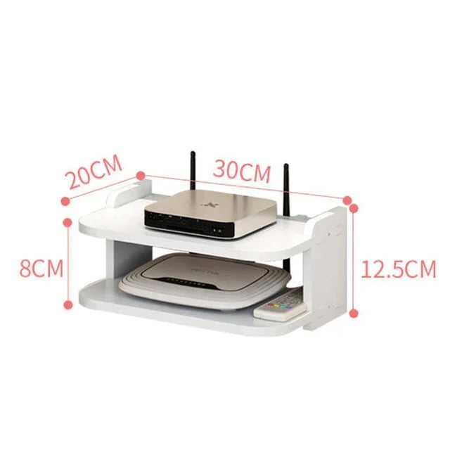 Suport pentru router si accesorii, dimensiuni 20 x 30 cm, cu 2 compartimente, din PVC, finisaj mat, alb