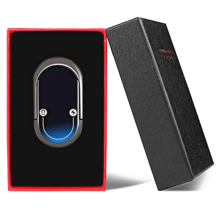 Suport pentru telefon tip inel, autoadeziv, cu magnet si bricheta pentru fumatori, cu incarcare USB, negru