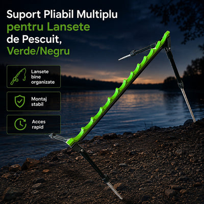Suport Pliabil Multiplu pentru Lansete de Pescuit, Verde/Negru – imagine principală promoțională