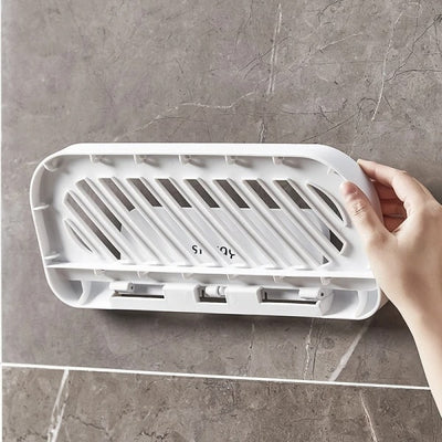 Suport pliabil pentru baie, autoadeziv, dimensiuni 36 x 15.3 cm, se monteaza rapid, din plastic solid, alb