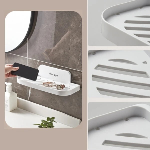 Suport pliabil pentru baie, autoadeziv, dimensiuni 36 x 15.3 cm, se monteaza rapid, din plastic solid, alb