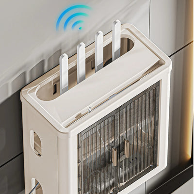 Suport pliabil pentru depozitare router wifi, autoadeziv, dimensiuni 33 cm x 28 cm x 14.3 cm, alb