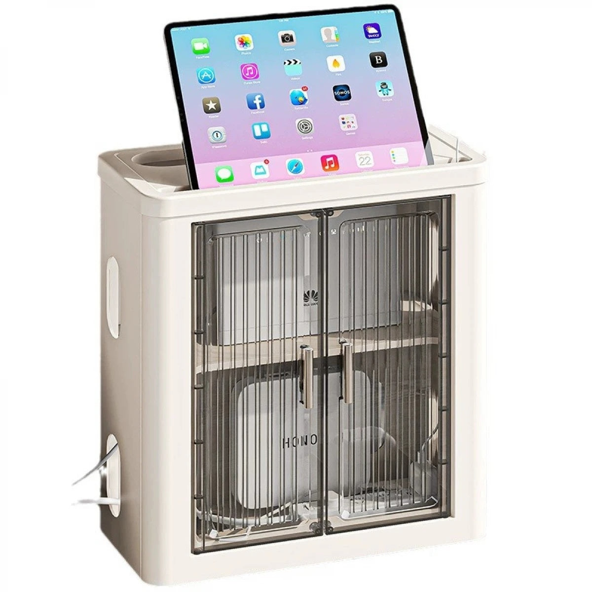 Suport pliabil pentru depozitare router wifi, autoadeziv, dimensiuni 33 cm x 28 cm x 14.3 cm, alb
