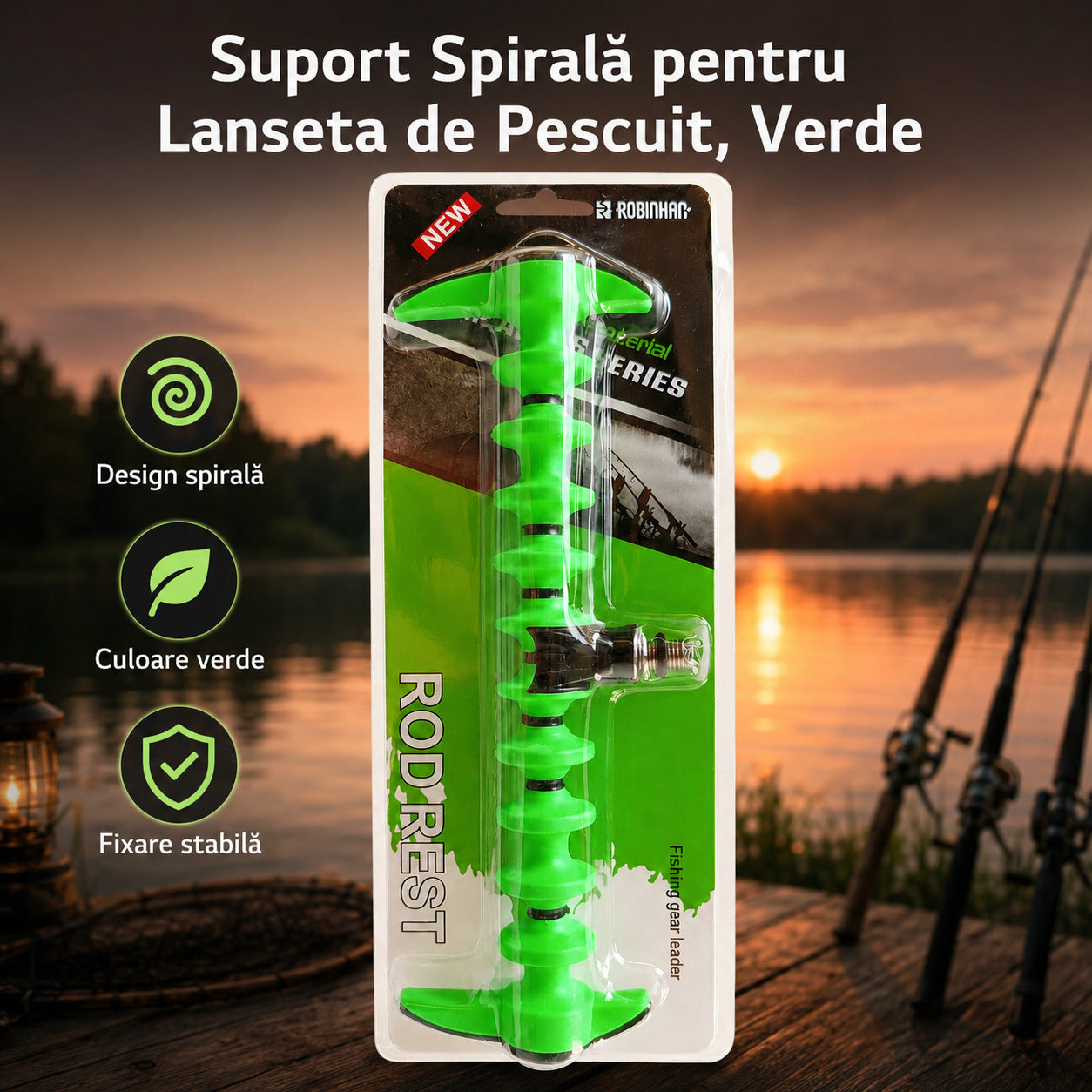 Suport Spirală pentru Lanseta de Pescuit, Verde – imagine principală