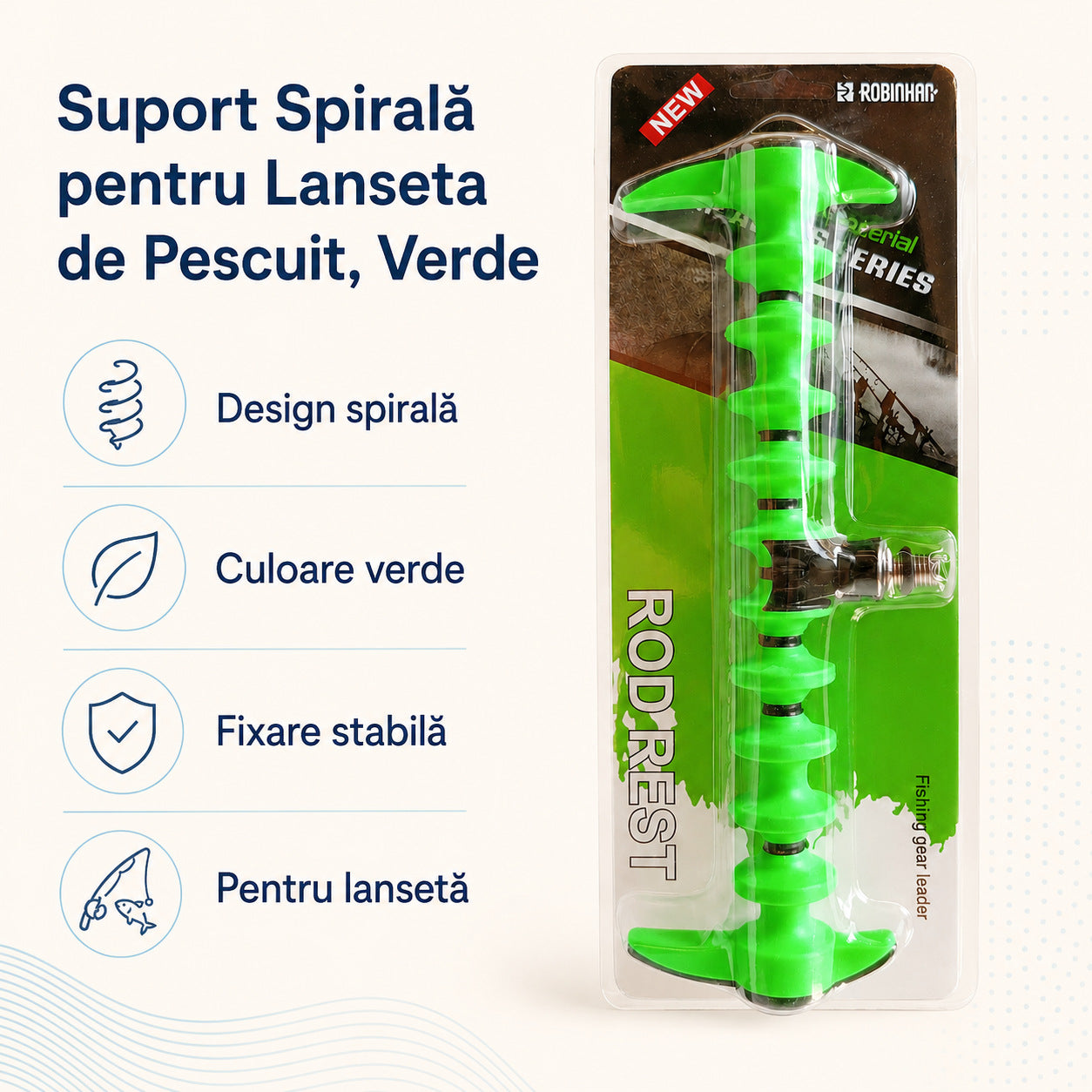 Suport Spirală pentru Lanseta de Pescuit, Verde – caracteristici