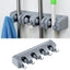 Suport universal multifunctional FOXMAG24® de perete pentru maturi si mopuri Broom Holder, 4 spatii si 5 carlige