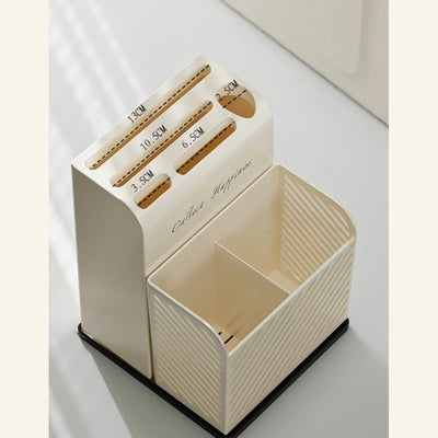 Suport ustensile bucatarie, recipient cutite, cu 3 compartimente, din plastic, dimensiuni 21 x 16 x 15 cm, alb