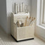 Suport ustensile bucatarie, recipient cutite, cu 3 compartimente, din plastic, dimensiuni 21 x 16 x 15 cm, alb