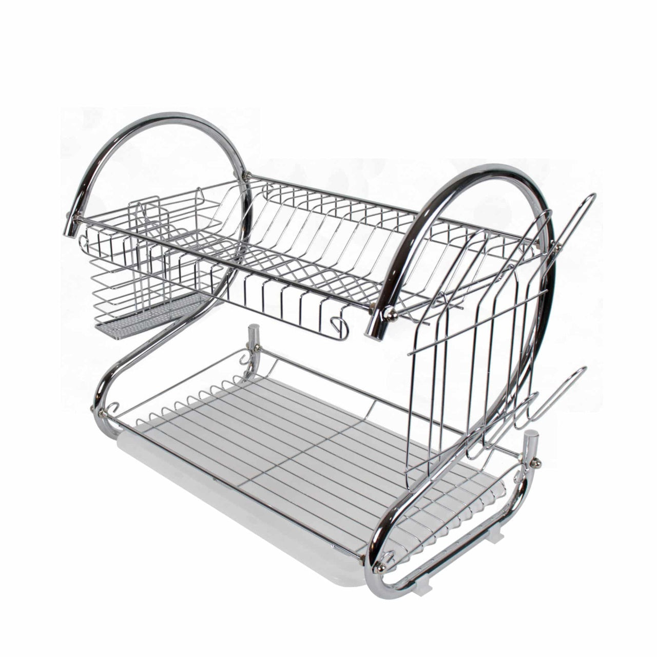 Suport vase etajat cromat, 2 niveluri, 27x39x39 cm, inox si plastic