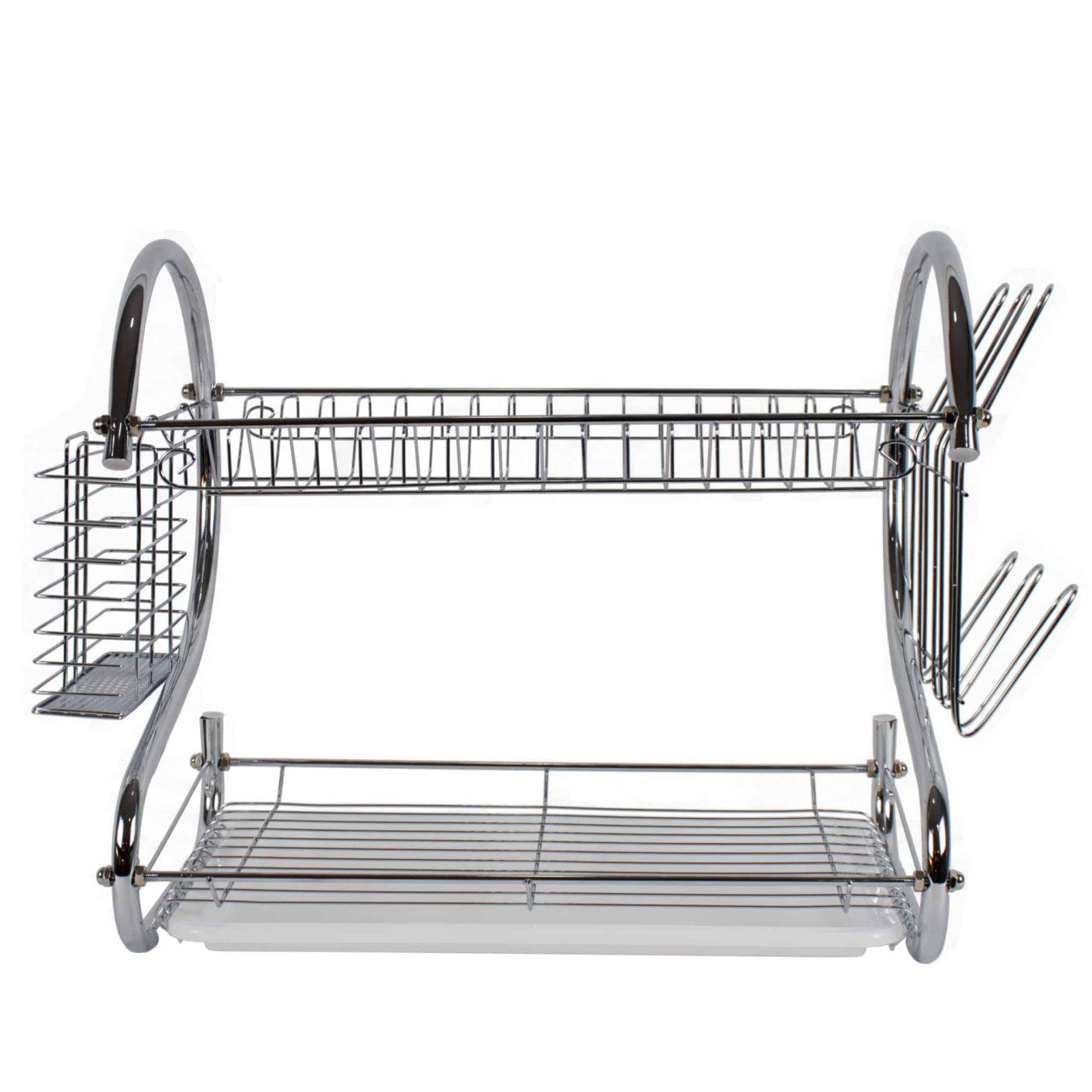 Suport vase etajat cromat, 2 niveluri, 27x39x39 cm, inox si plastic