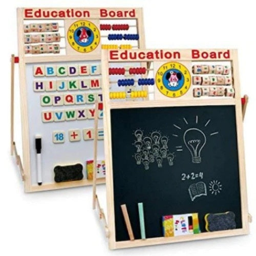 Tabla magnetica Educationala cu 2 fete pentru scris cu socotitoare, litere si cifre magnetice, marker si burete