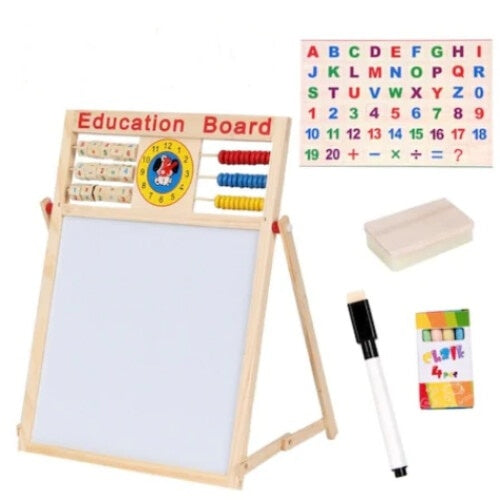 Tabla magnetica Educationala cu 2 fete pentru scris cu socotitoare, litere si cifre magnetice, marker si burete