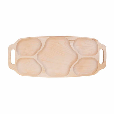 Tava asimetrica din lemn de fag cu 5 compartimente si manere, 70x30x3 cm
