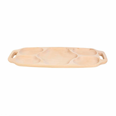 Tava asimetrica din lemn de fag cu 5 compartimente si manere, 70x30x3 cm