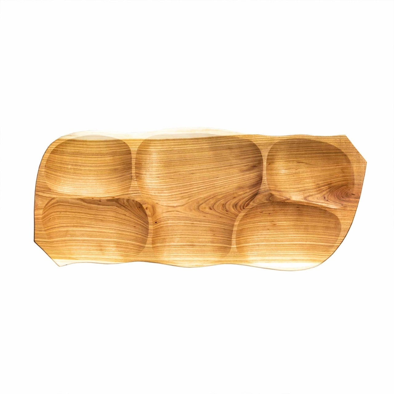 Tava lemn arin cu 5 compartimente, 63x28 cm, bej, pentru servire