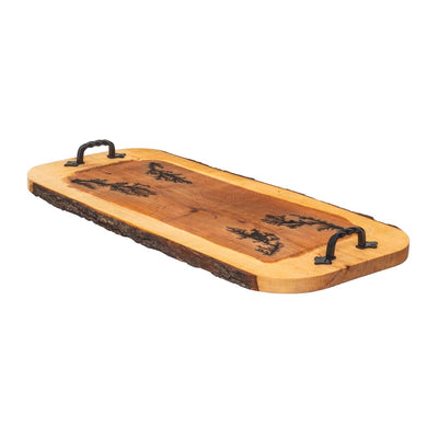 Tava sculptata din lemn de arin cu manere din fier forjat, 61x30 cm